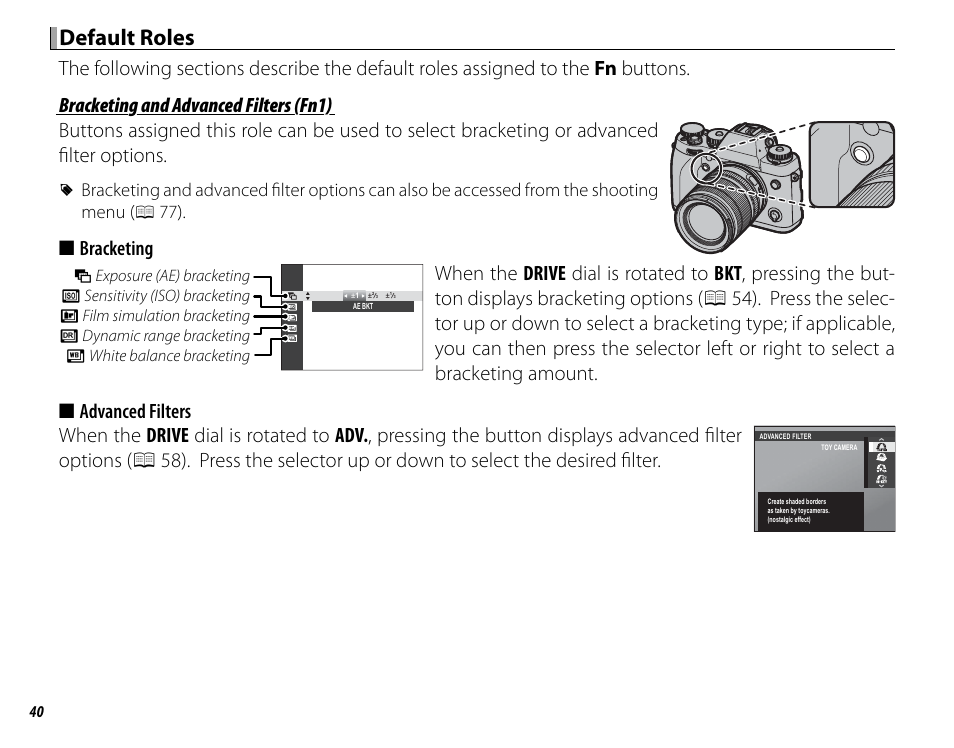 Default roles | FujiFilm X-T1 User Manual | Page 56 / 152