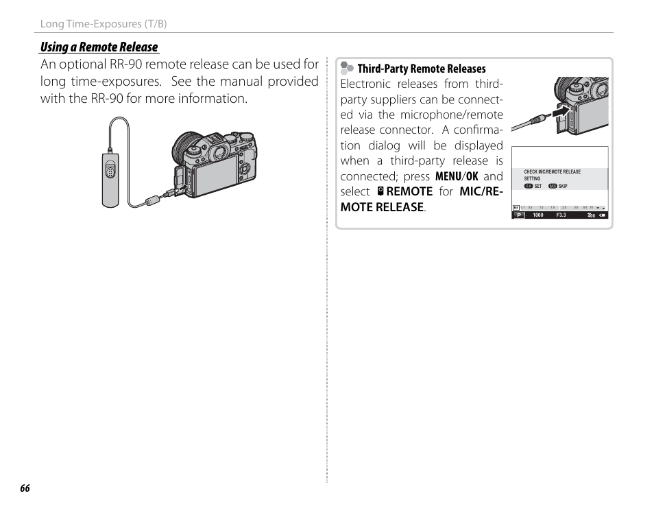 Third-party remote releases, 66 long time-exposures (t/b) | FujiFilm X-T1 User Manual | Page 82 / 152