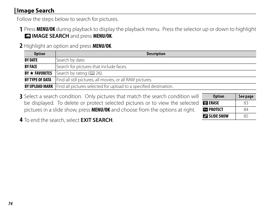 Image search | FujiFilm X-T1 User Manual | Page 90 / 152