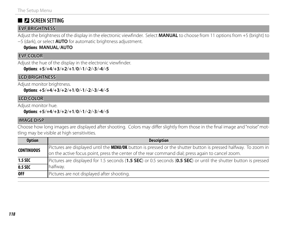 D screen setting | FujiFilm X100F User Manual | Page 134 / 188