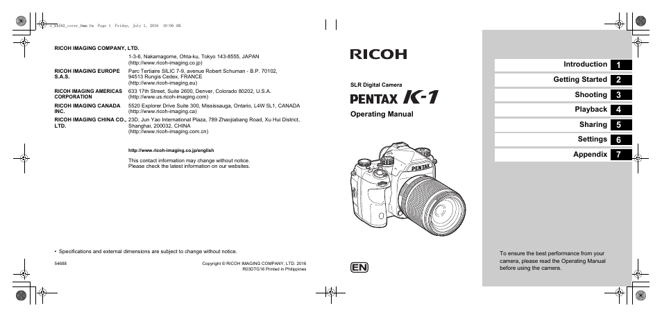 Ricoh Pentax К-1 User Manual | 140 pages