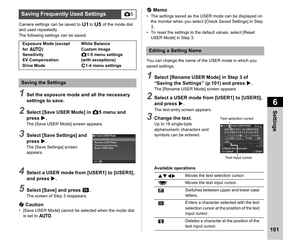 Saving frequently used settings, P.101, Se tting s 101 | Ricoh Pentax К-1 User Manual | Page 103 / 140