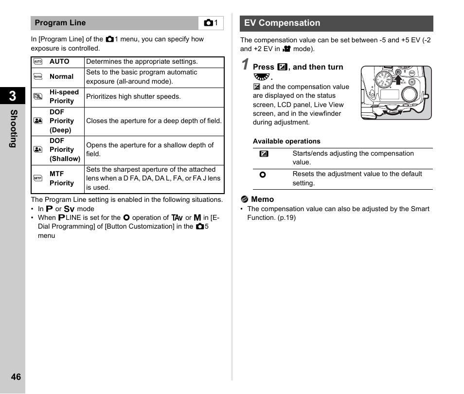 Ev compensation, P.46), P.46)/b | P.46, Shoo ting 46 | Ricoh Pentax К-1 User Manual | Page 48 / 140