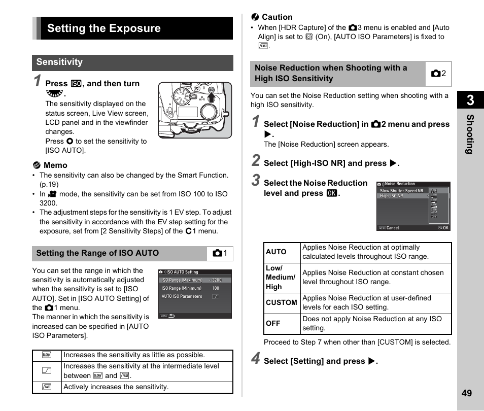 Setting the exposure, Sensitivity, P.49 | Itivity (p.49), P.49), Itivity (p.49, Shoo ting 49 | Ricoh Pentax К-1 User Manual | Page 51 / 140