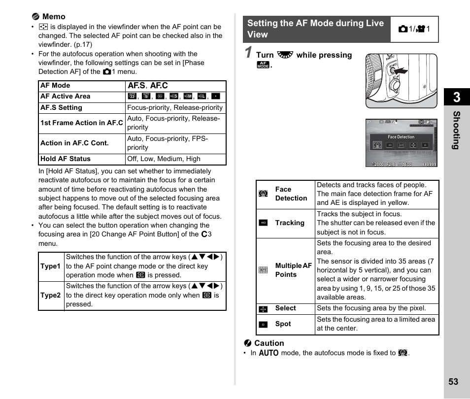 Setting the af mode during live view, P.53), P.53 | Shoo ting 53 | Ricoh Pentax К-1 User Manual | Page 55 / 140