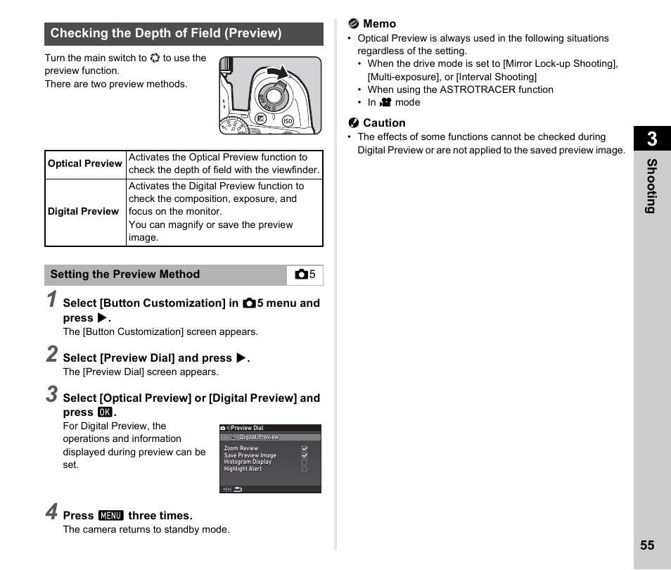 Checking the depth of field (preview), P.55, P.55) | Ricoh Pentax К-1 User Manual | Page 57 / 140