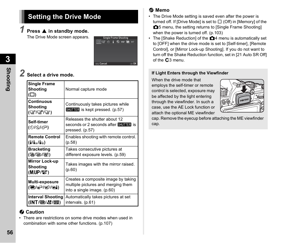 Setting the drive mode, P.56), P.56 | Ricoh Pentax К-1 User Manual | Page 58 / 140