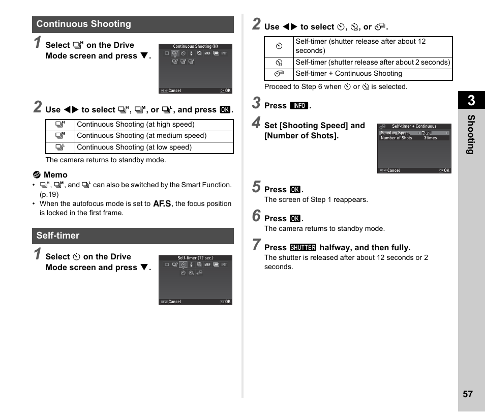 Continuous shooting, Self-timer, Continuous shooting self-timer | P.57, P.57) | Ricoh Pentax К-1 User Manual | Page 59 / 140