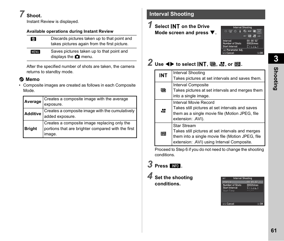 Interval shooting, P.61), Shoo ting 61 | Ricoh Pentax К-1 User Manual | Page 63 / 140