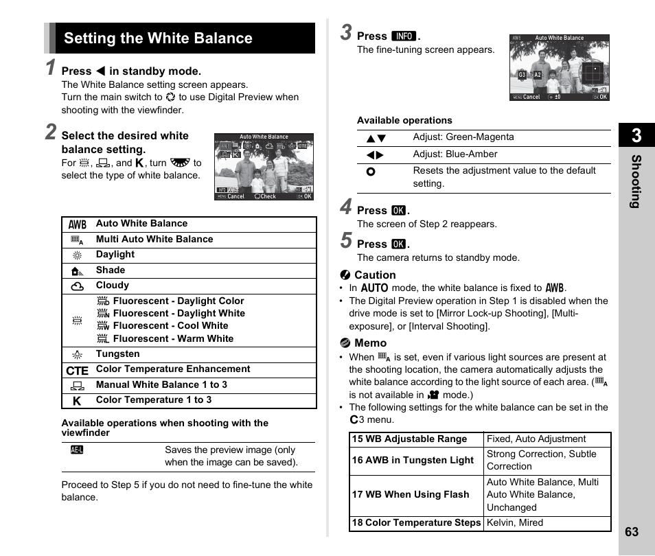 Setting the white balance, P.63), P.63 | Shoo ting 63 | Ricoh Pentax К-1 User Manual | Page 65 / 140