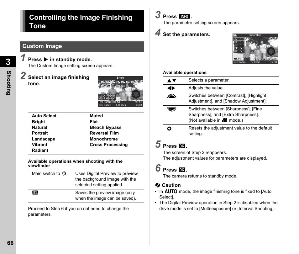 Controlling the image finishing tone, Custom image, Controlling the image finishing tone .......p.66 | P.66), P.66 | Ricoh Pentax К-1 User Manual | Page 68 / 140