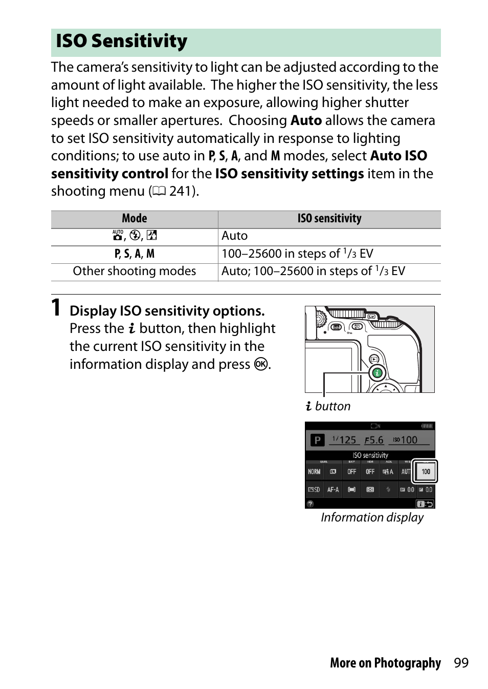 Iso sensitivity | Nikon D5500 User Manual | Page 123 / 436