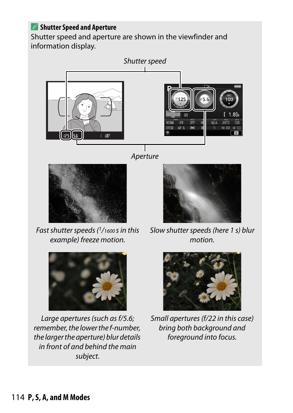 114 p, s, a, and m modes a | Nikon D5500 User Manual | Page 138 / 436