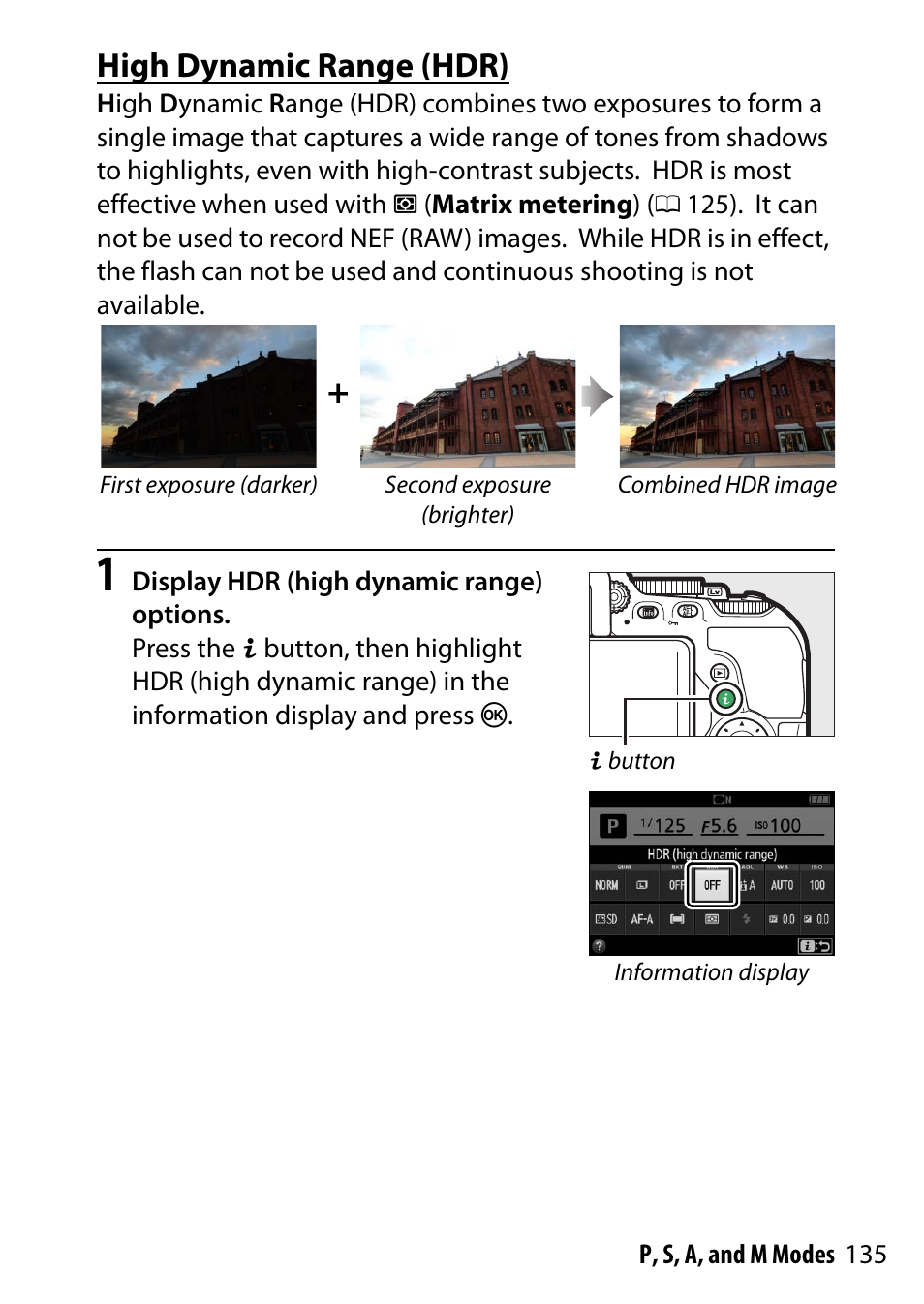 High dynamic range (hdr), 0 135) can not, Ff 135 | Nikon D5500 User Manual | Page 159 / 436
