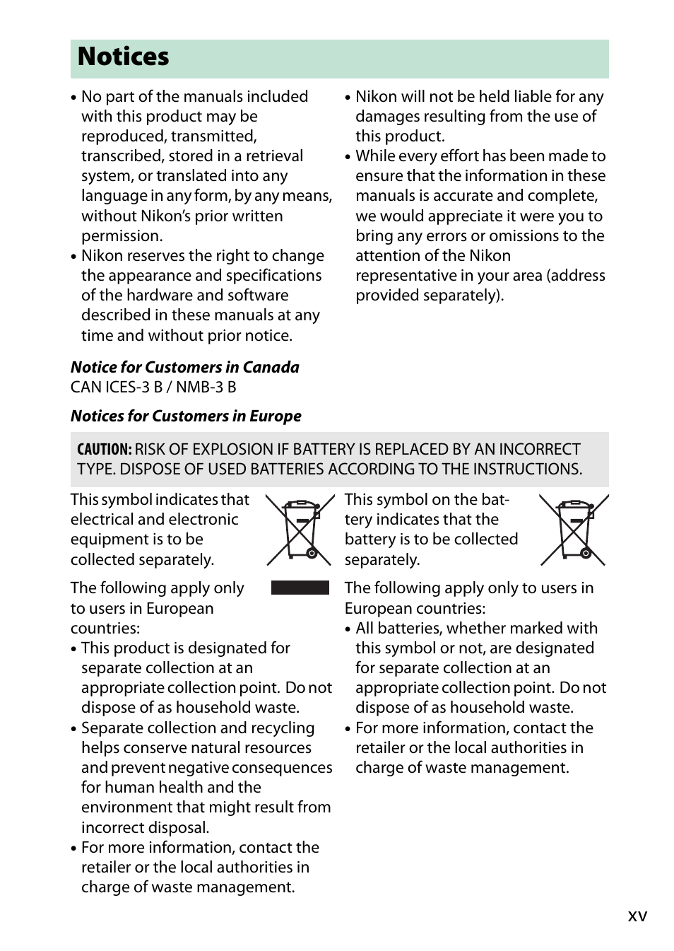 Notices | Nikon D5500 User Manual | Page 17 / 436