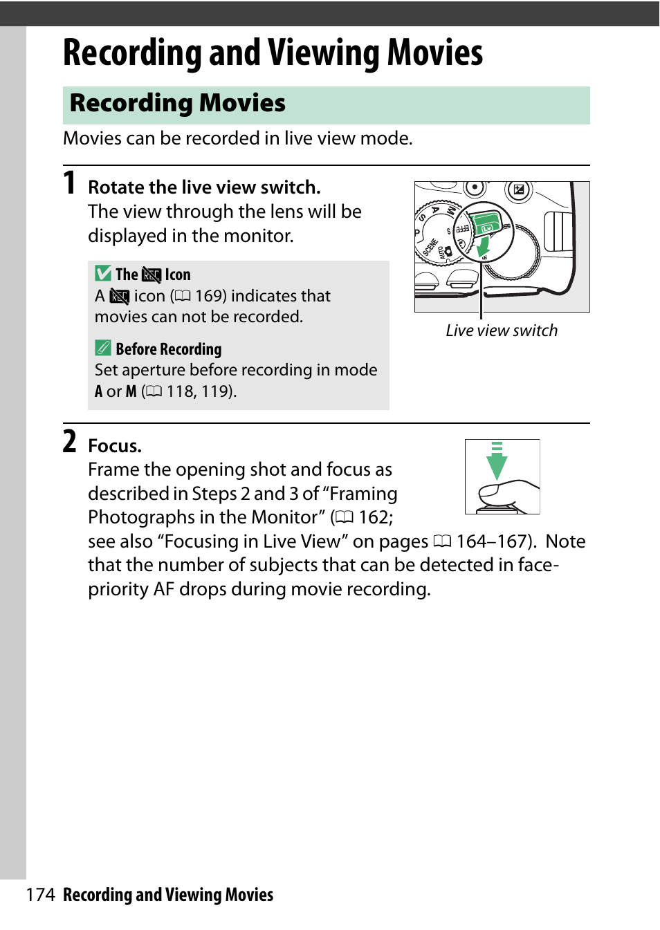 Recording and viewing movies, Recording movies | Nikon D5500 User Manual | Page 198 / 436