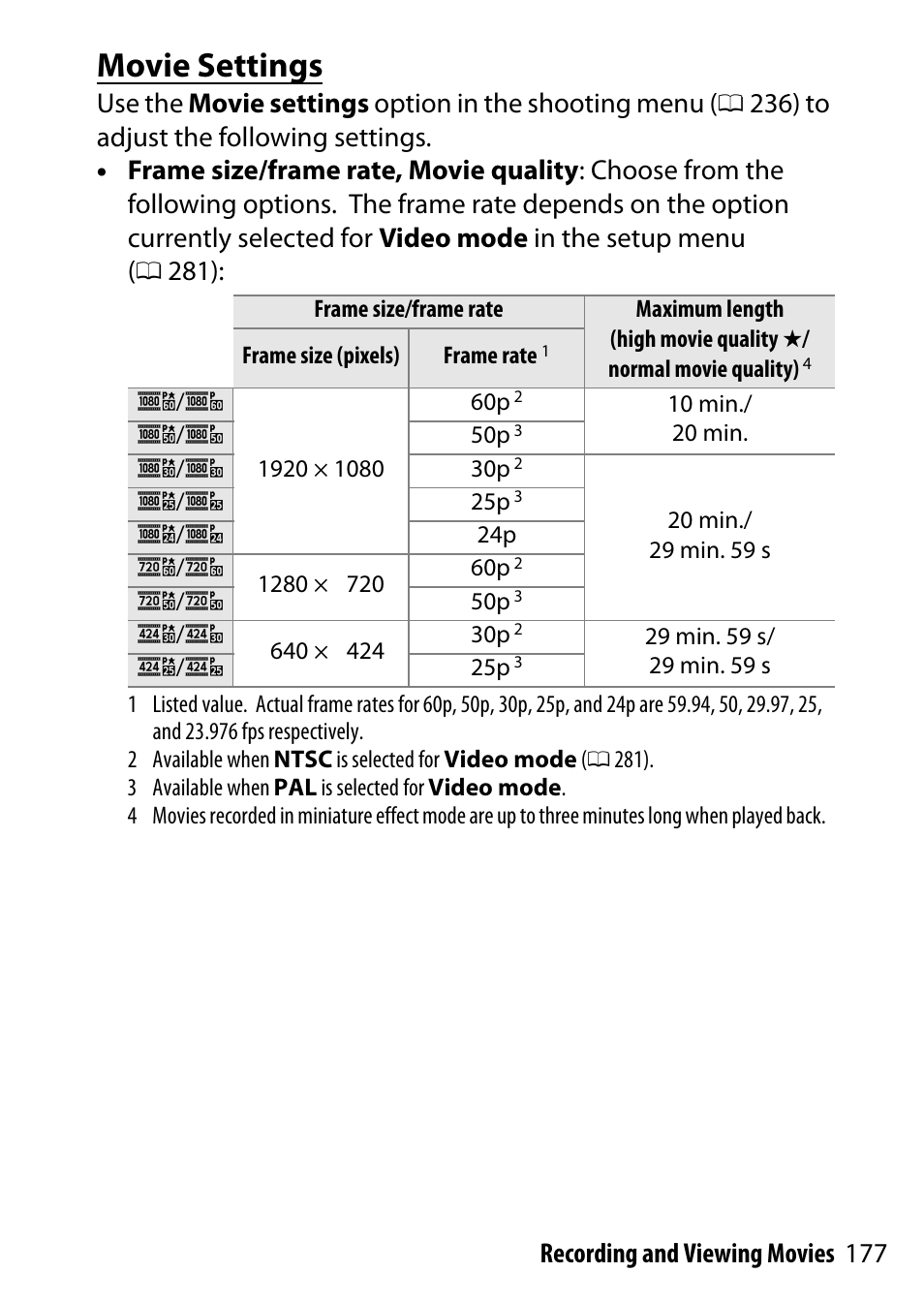 Movie settings, 177 recording and viewing movies | Nikon D5500 User Manual | Page 201 / 436