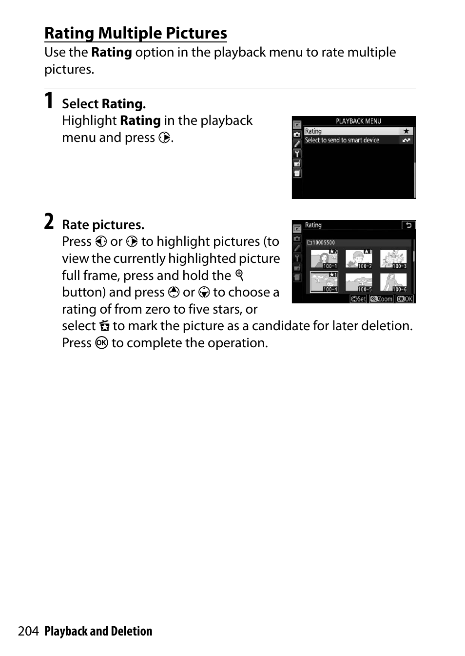 Rating multiple pictures | Nikon D5500 User Manual | Page 228 / 436