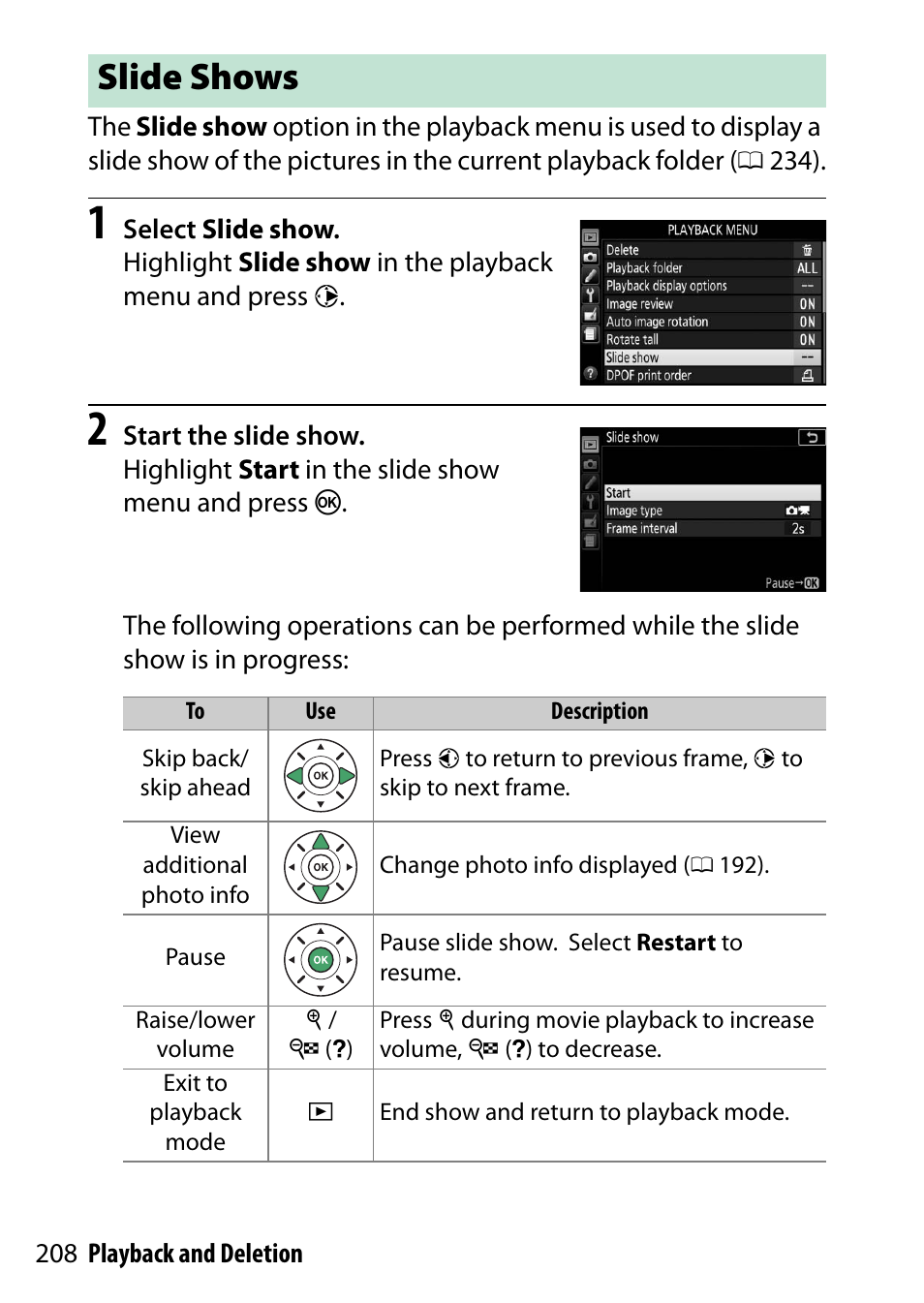 Slide shows | Nikon D5500 User Manual | Page 232 / 436