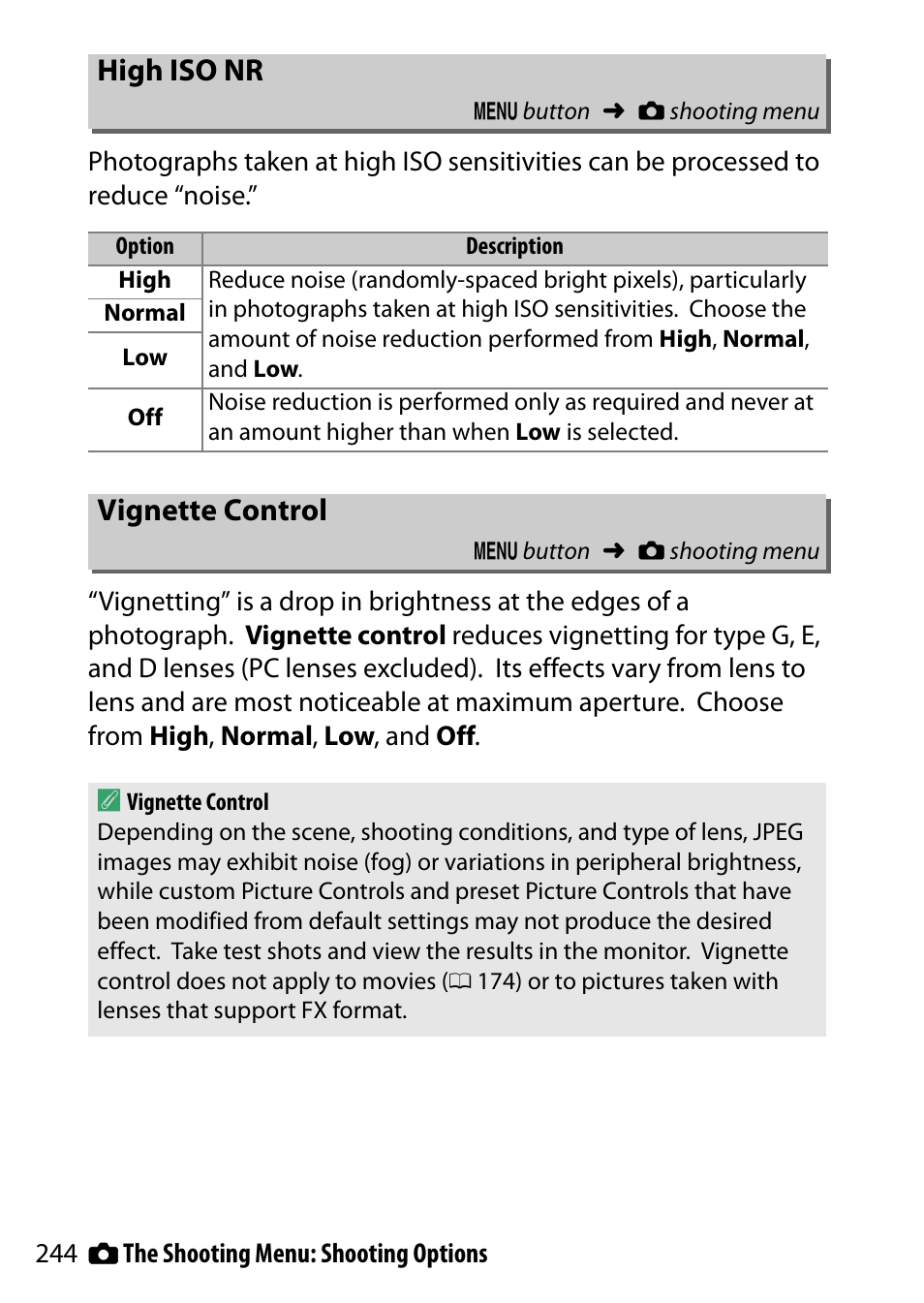High iso nr, Vignette control | Nikon D5500 User Manual | Page 268 / 436