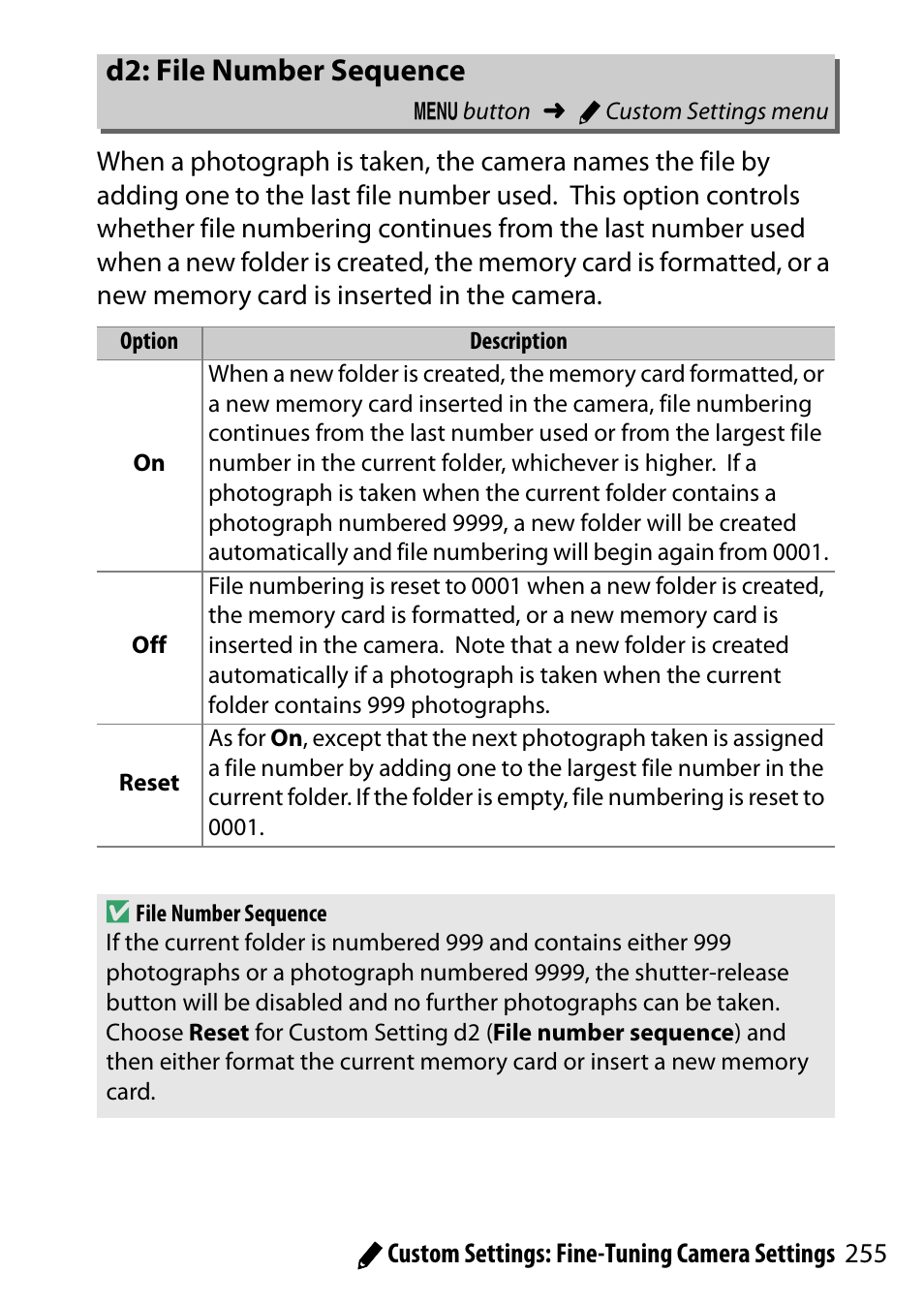 D2: file number sequence | Nikon D5500 User Manual | Page 279 / 436
