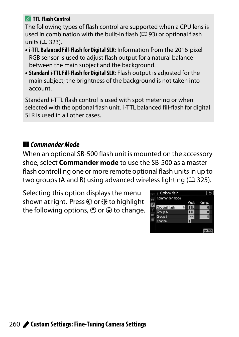 Commander mode | Nikon D5500 User Manual | Page 284 / 436