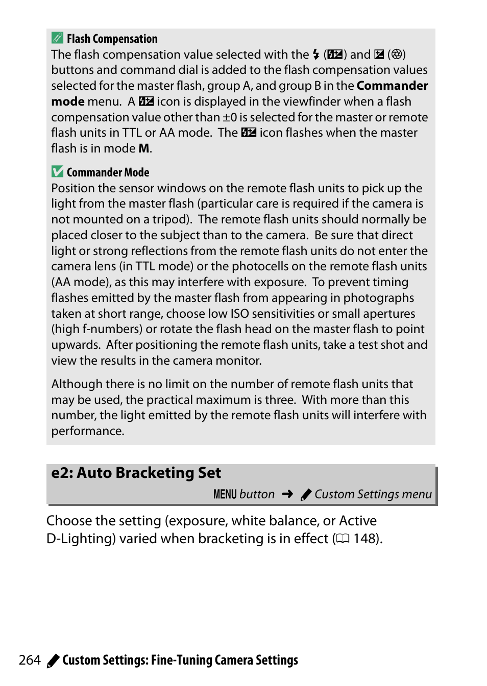 E2: auto bracketing set | Nikon D5500 User Manual | Page 288 / 436