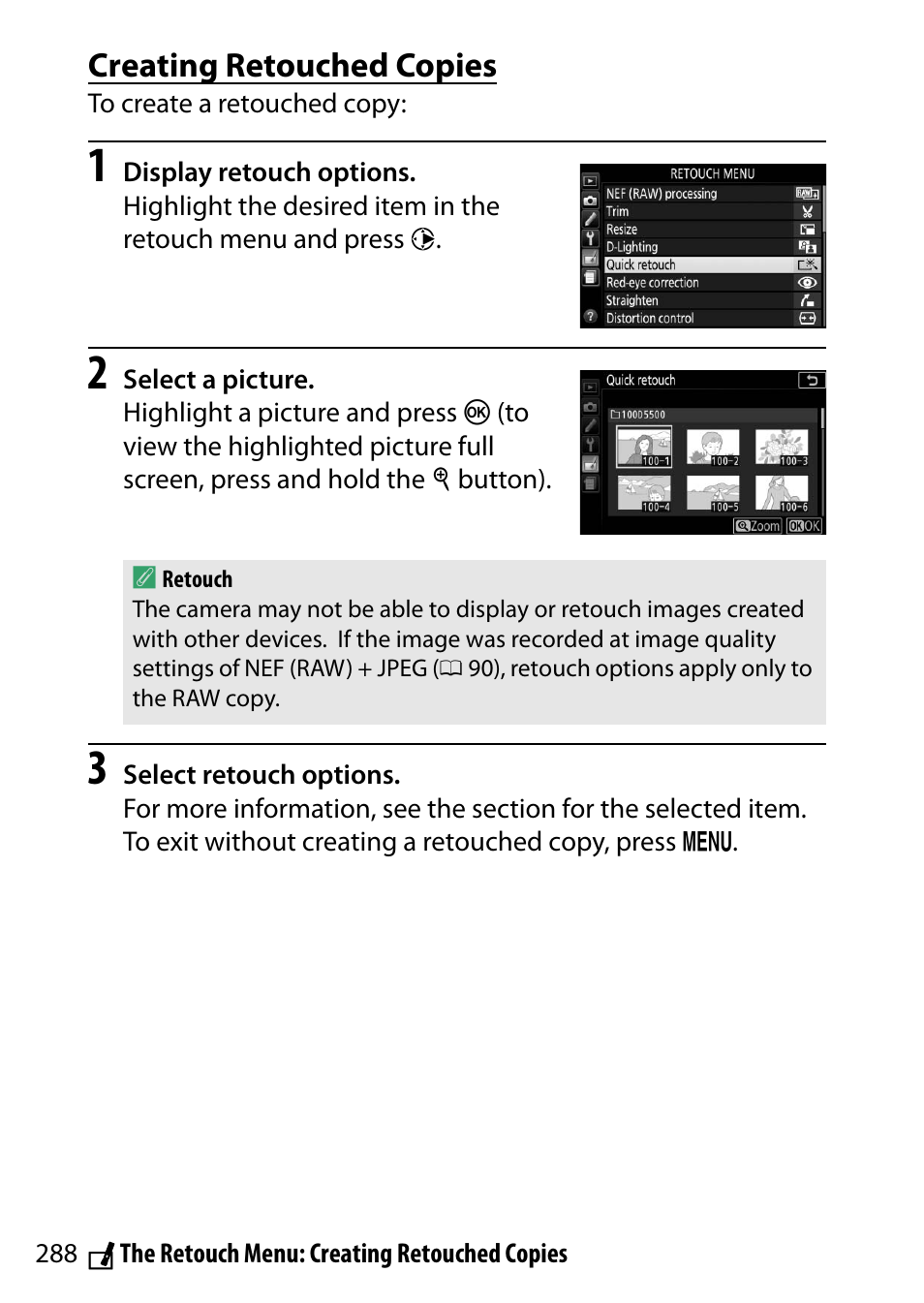 Creating retouched copies | Nikon D5500 User Manual | Page 312 / 436