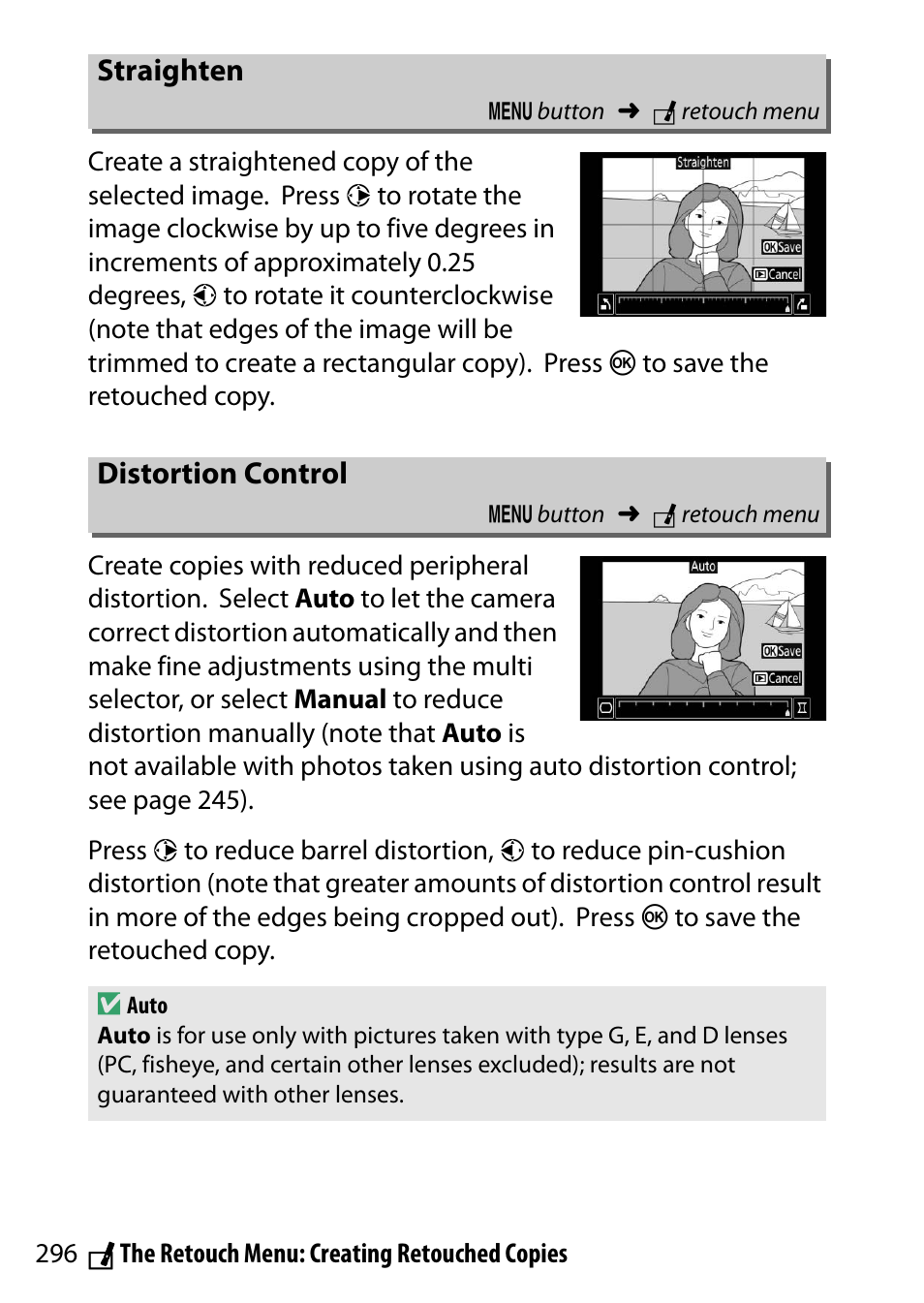 Straighten, Distortion control | Nikon D5500 User Manual | Page 320 / 436