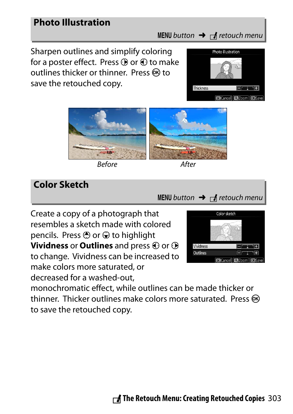 Photo illustration, Color sketch | Nikon D5500 User Manual | Page 327 / 436