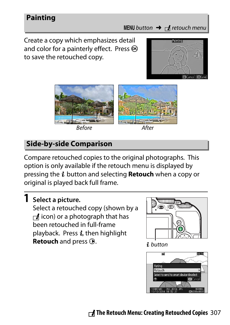 Painting, Side-by-side comparison | Nikon D5500 User Manual | Page 331 / 436