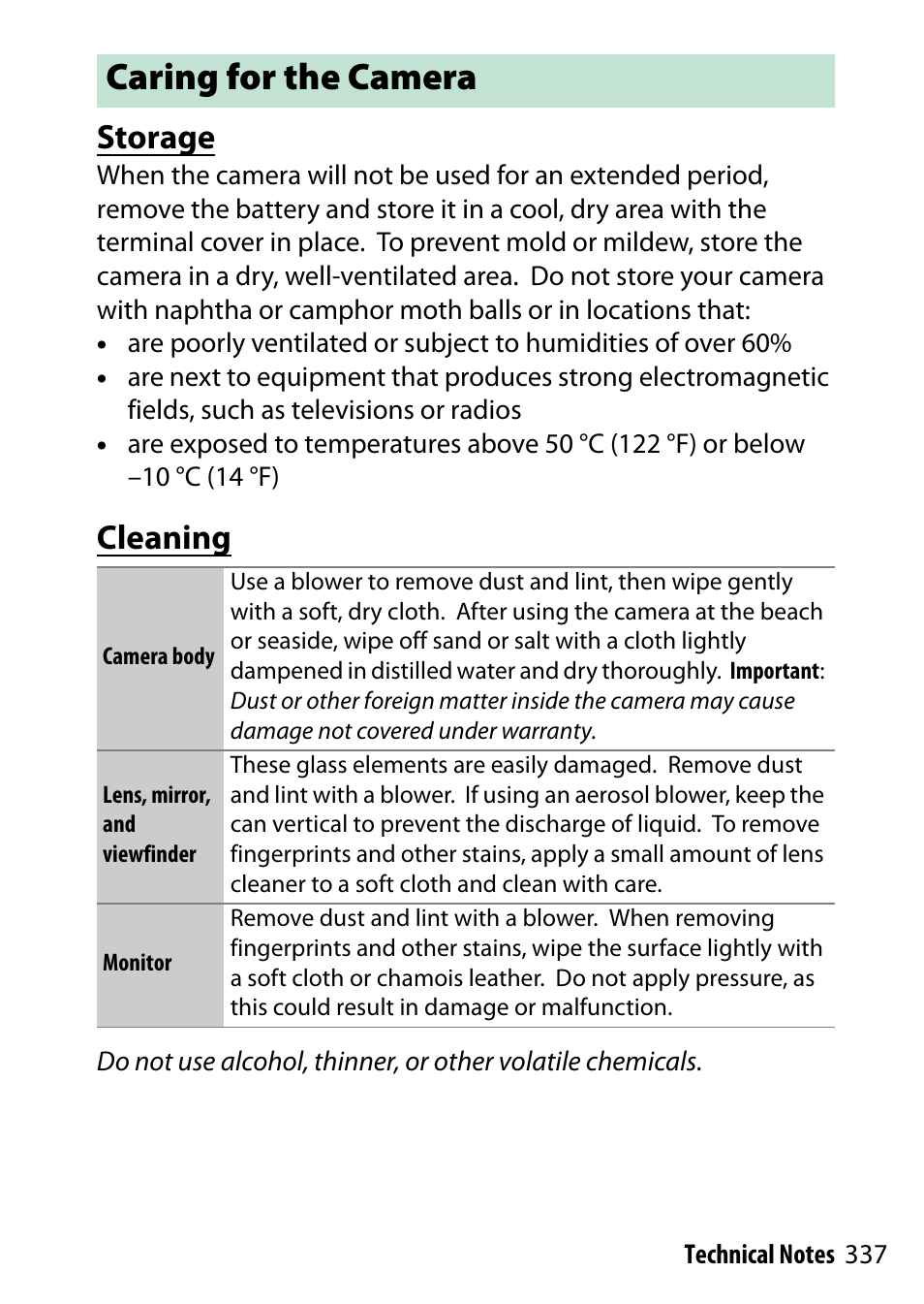 Caring for the camera, Storage, Cleaning | Nikon D5500 User Manual | Page 361 / 436