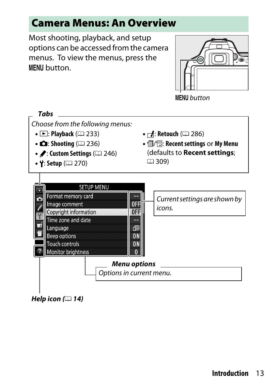 Camera menus: an overview | Nikon D5500 User Manual | Page 37 / 436
