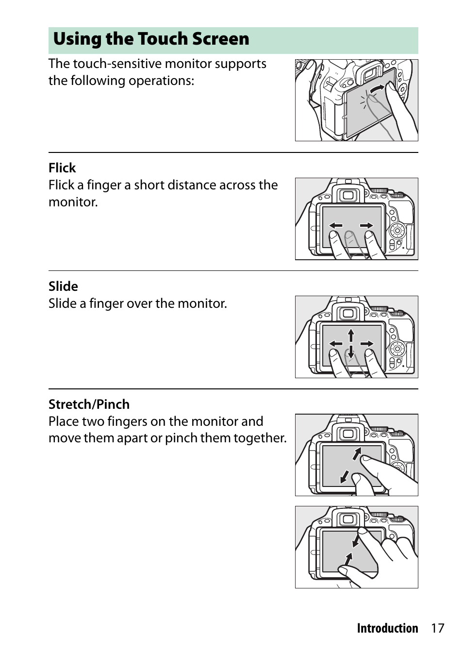 Using the touch screen | Nikon D5500 User Manual | Page 41 / 436