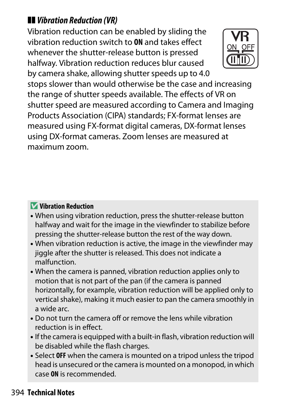 Vibration reduction (vr) | Nikon D5500 User Manual | Page 418 / 436