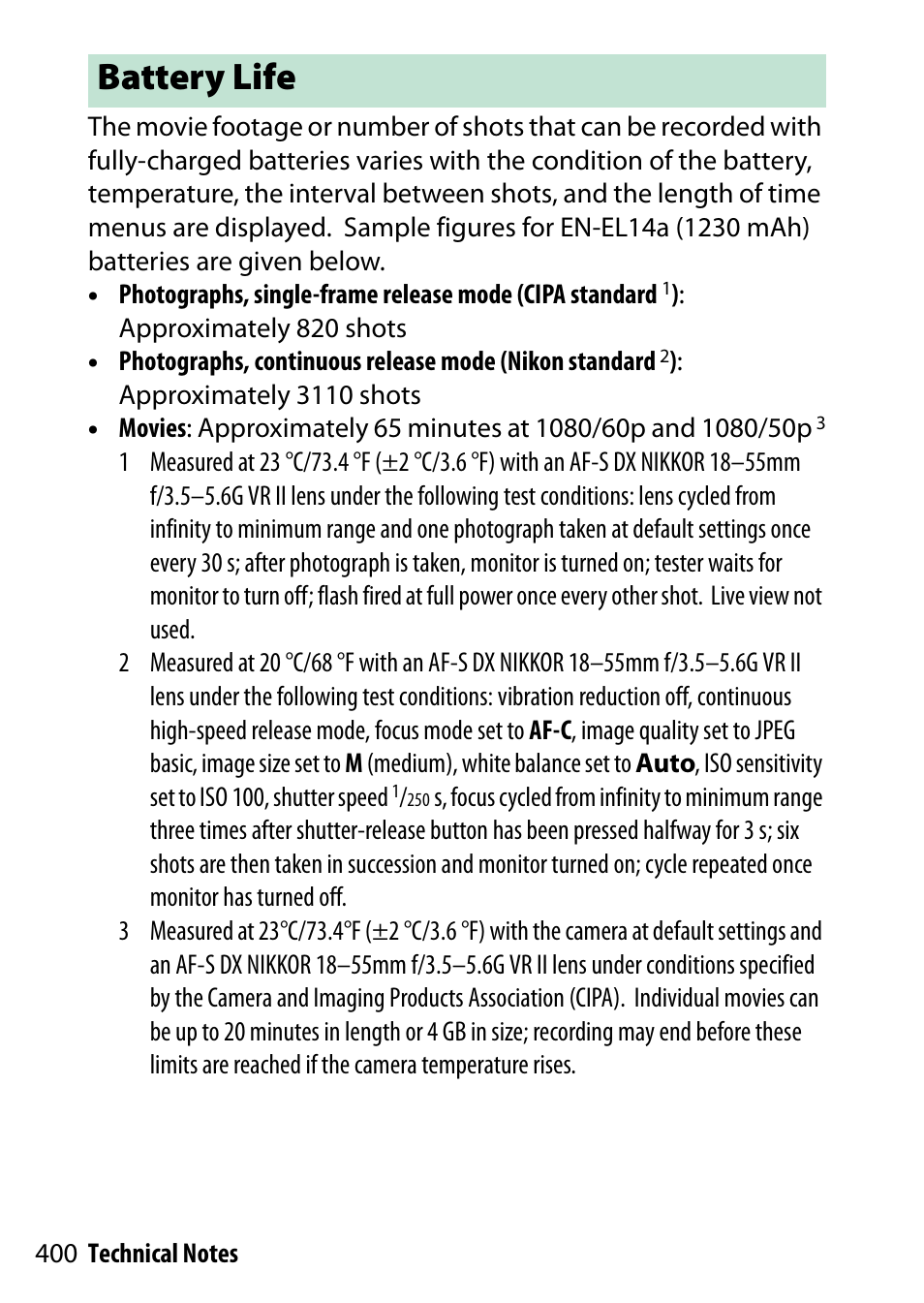Battery life | Nikon D5500 User Manual | Page 424 / 436