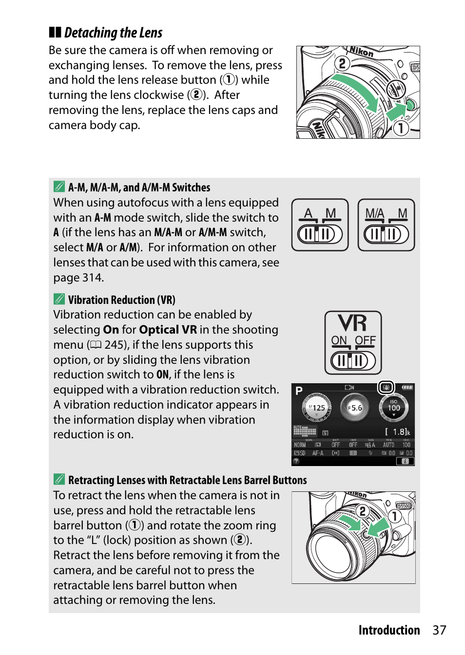 Detaching the lens | Nikon D5500 User Manual | Page 61 / 436