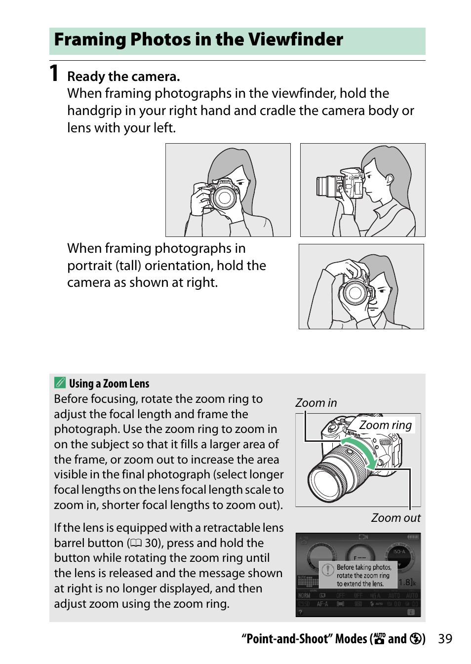 Framing photos in the viewfinder | Nikon D5500 User Manual | Page 63 / 436