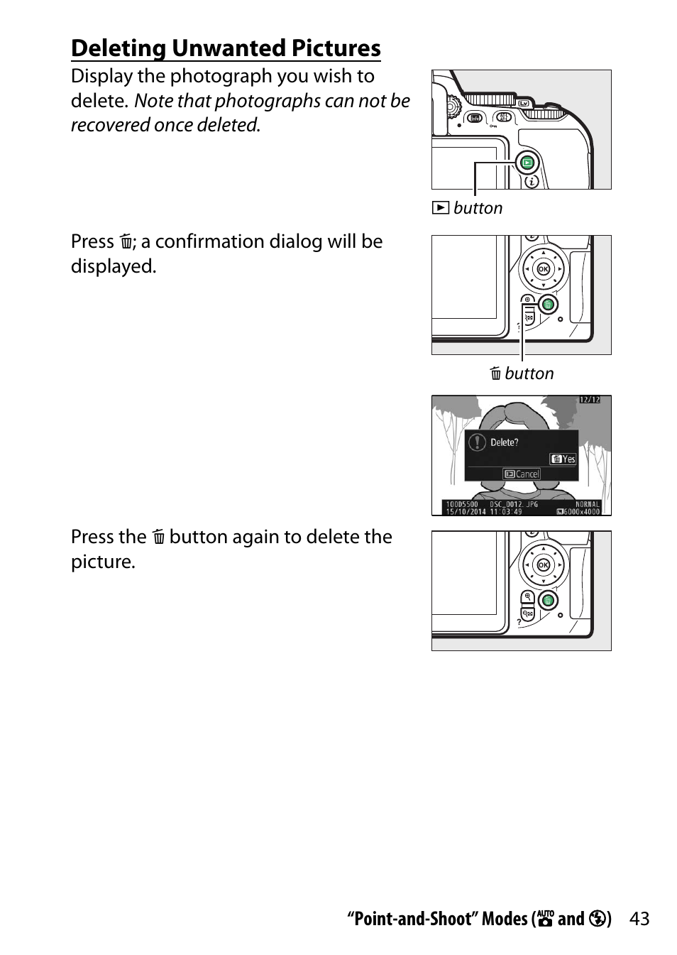 Deleting unwanted pictures | Nikon D5500 User Manual | Page 67 / 436