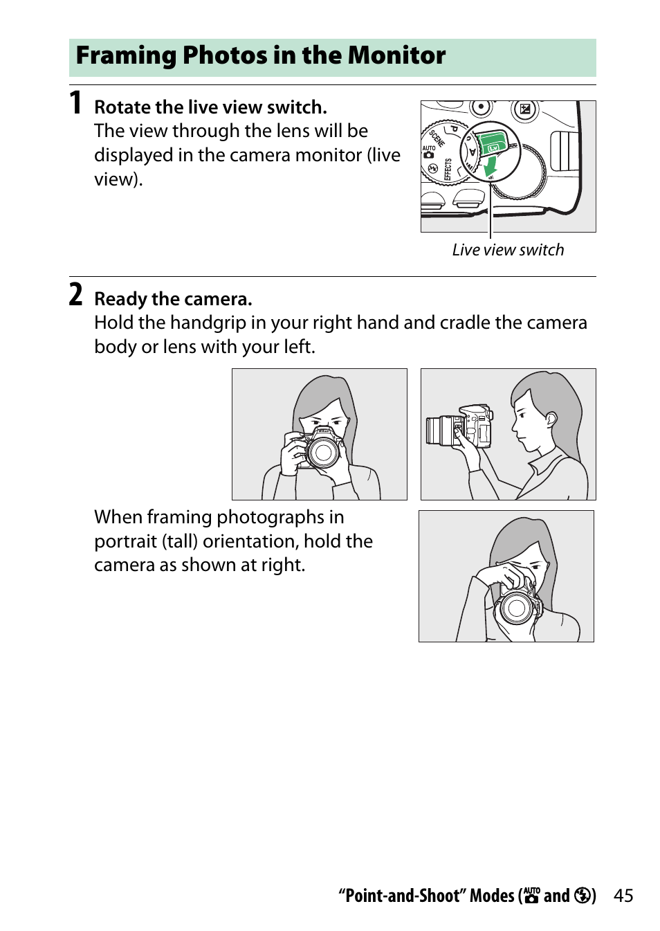 Framing photos in the monitor | Nikon D5500 User Manual | Page 69 / 436