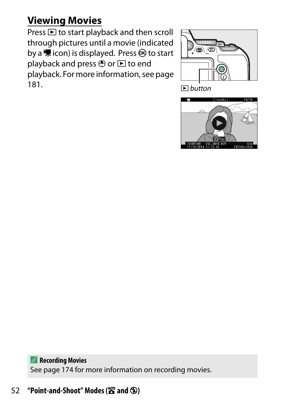 Viewing movies | Nikon D5500 User Manual | Page 76 / 436