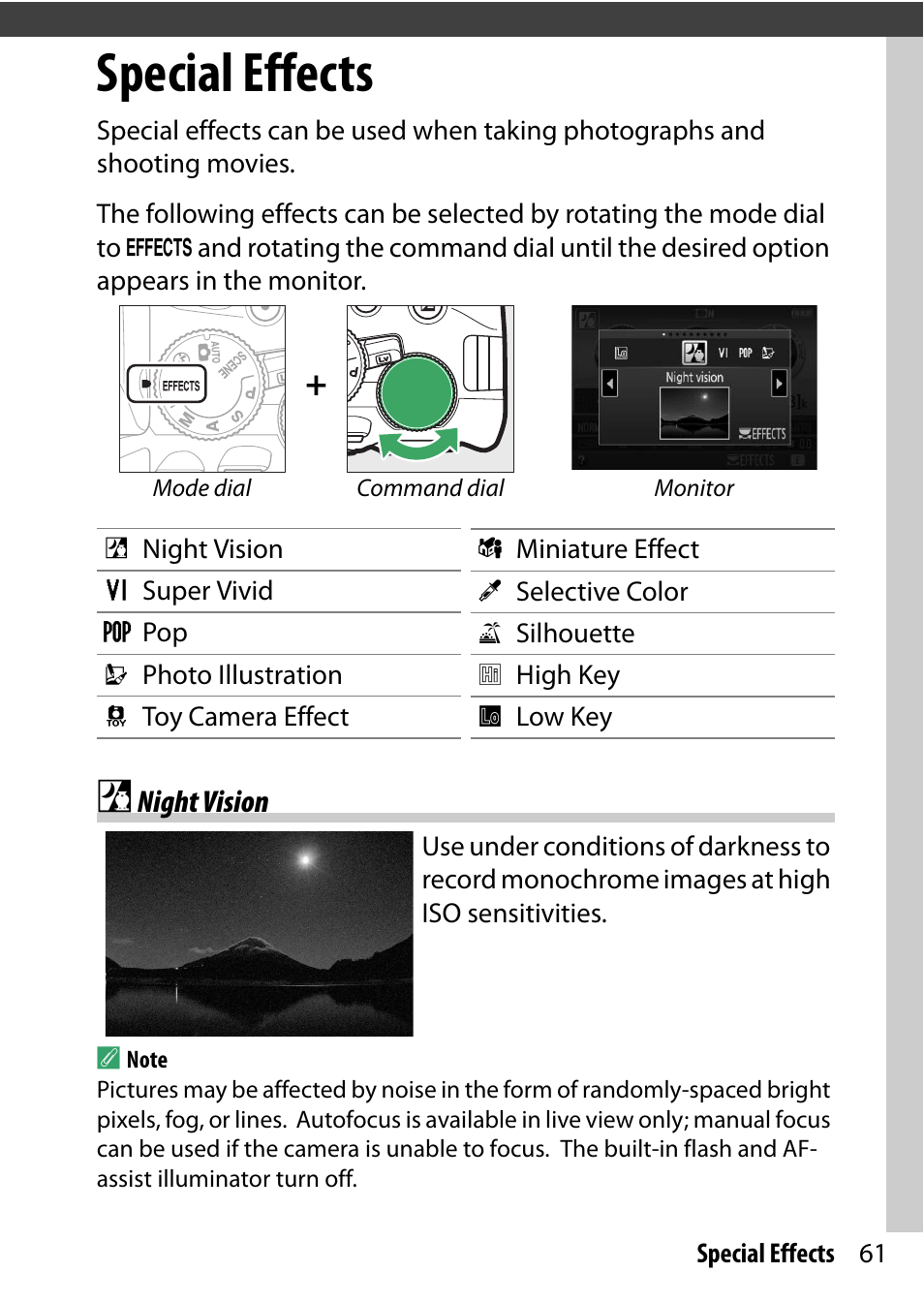 Special effects, Night vision | Nikon D5500 User Manual | Page 85 / 436