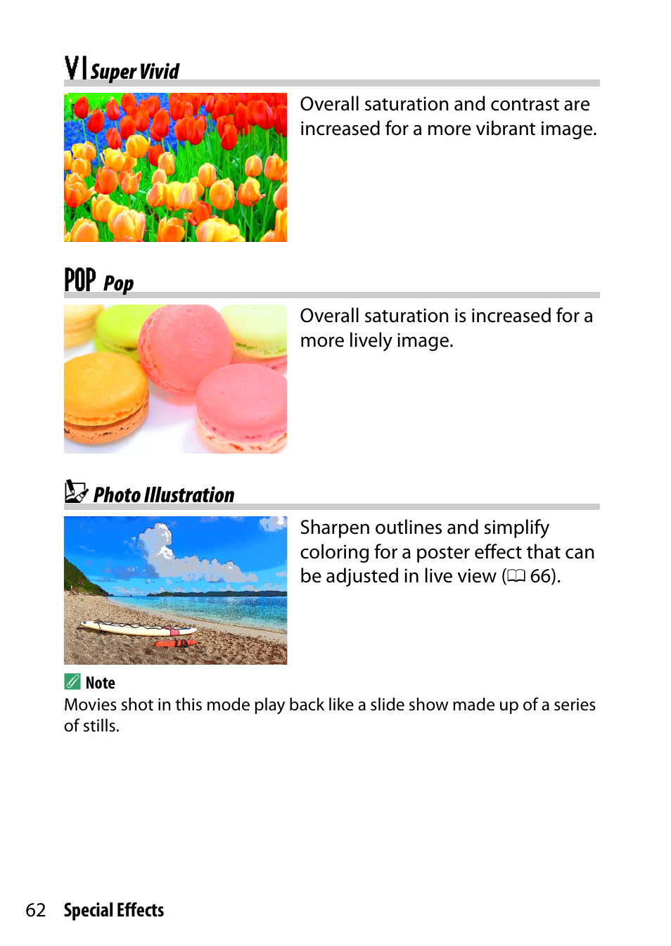 Super vivid, Photo illustration | Nikon D5500 User Manual | Page 86 / 436