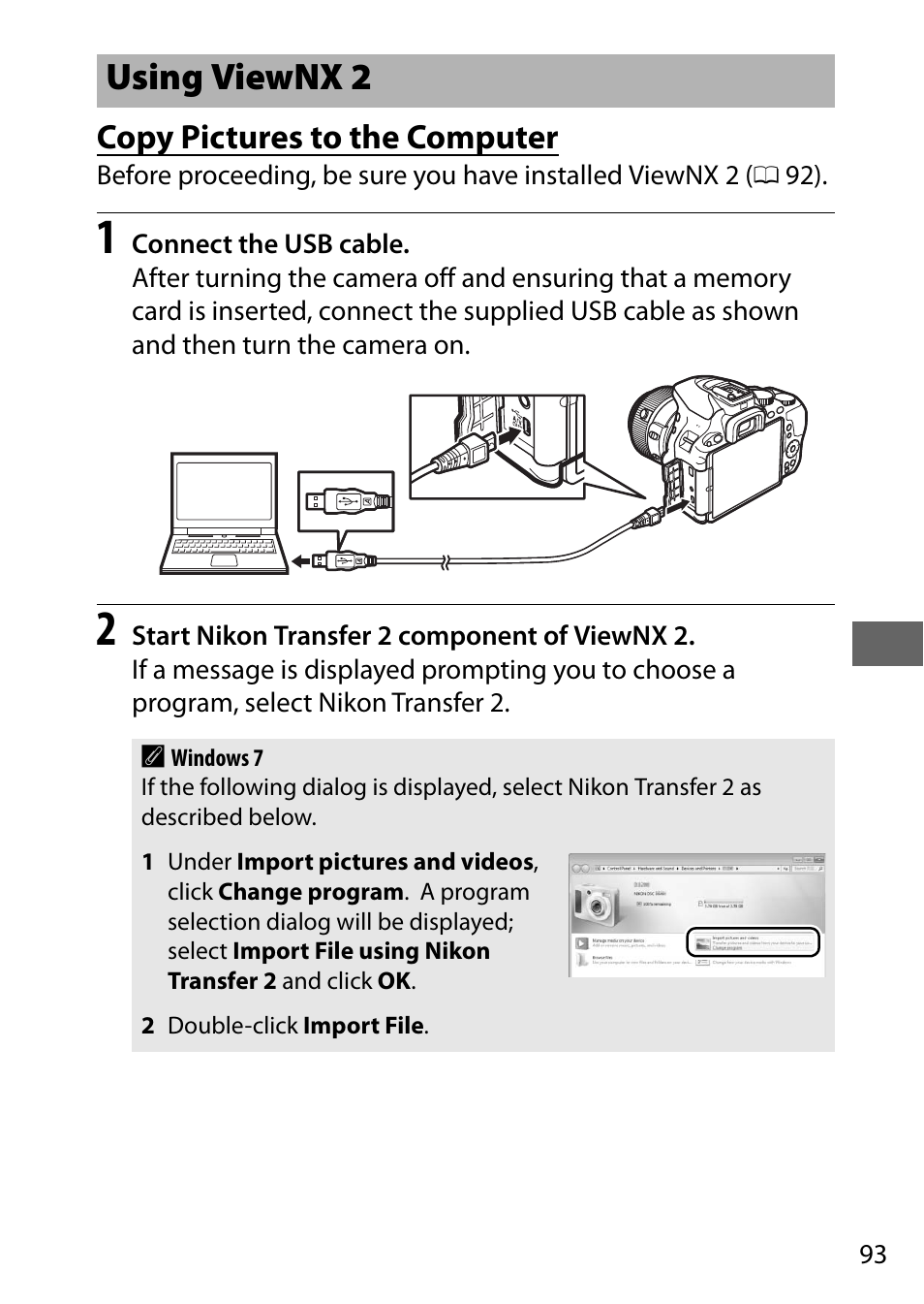 Using viewnx 2, Copy pictures to the computer | Nikon D5500 User Manual | Page 115 / 156