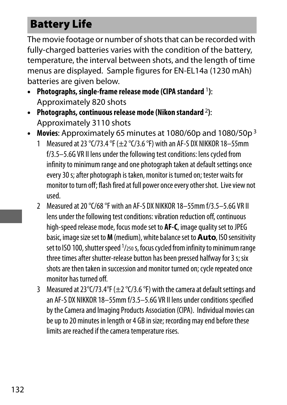 Battery life | Nikon D5500 User Manual | Page 154 / 156