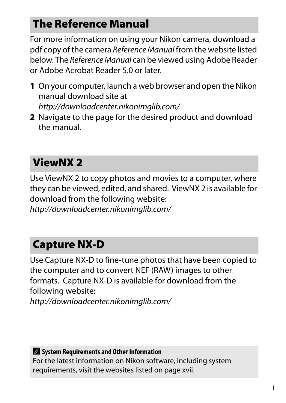 The reference manual, Viewnx 2, Capture nx-d | 0 i), The reference manual viewnx 2 capture nx-d | Nikon D5500 User Manual | Page 3 / 156
