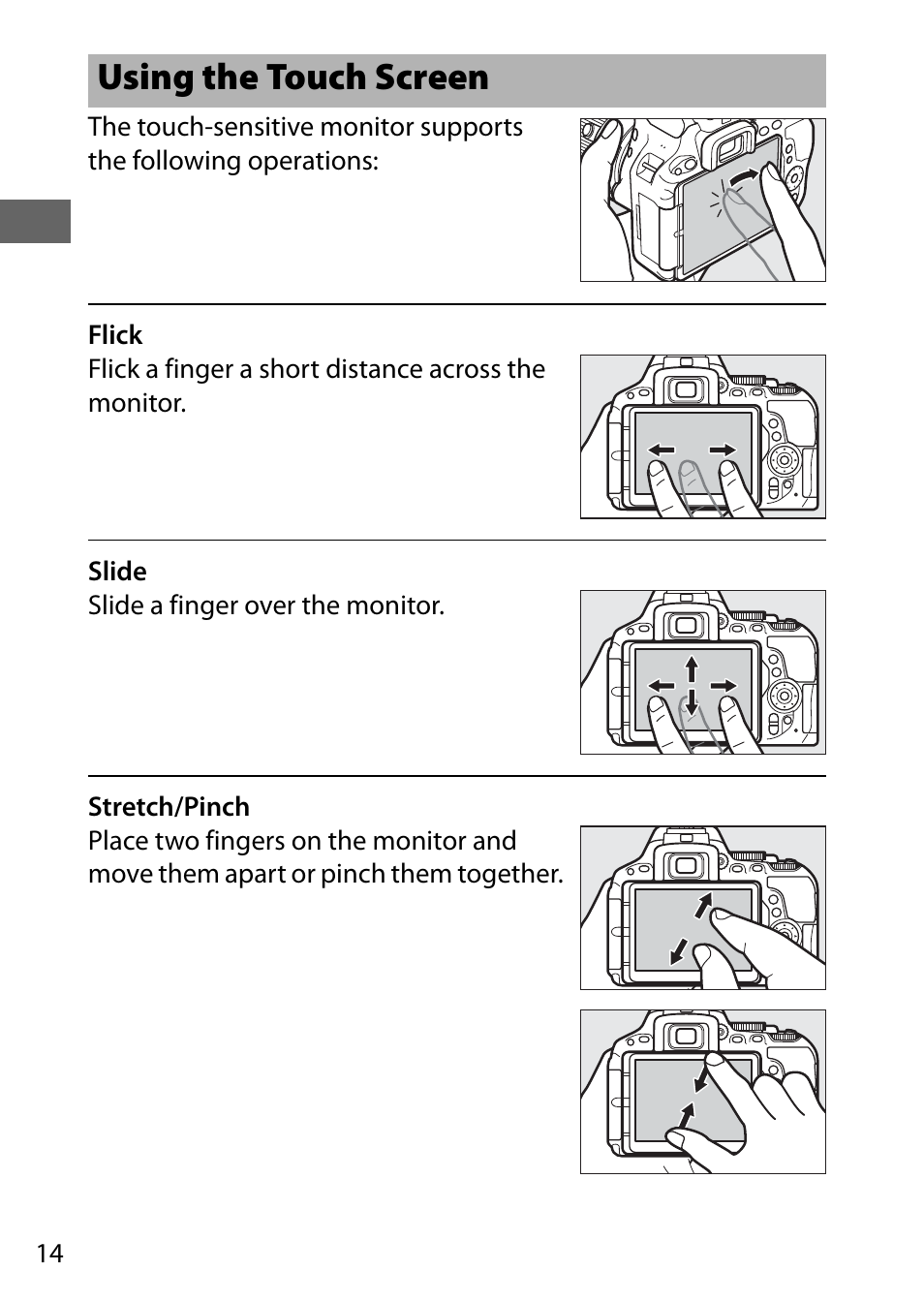 Using the touch screen | Nikon D5500 User Manual | Page 36 / 156
