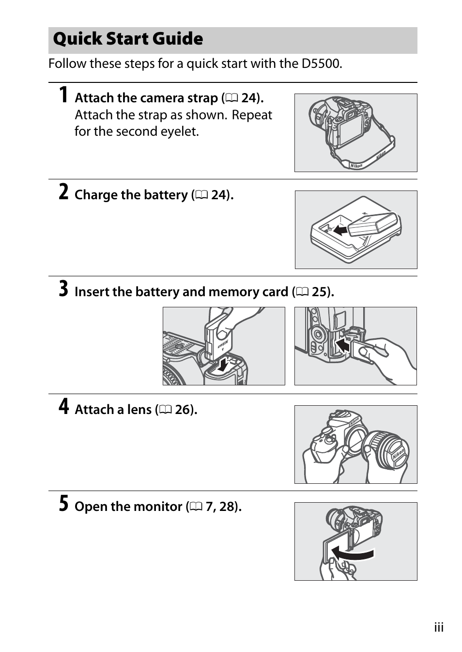 Quick start guide | Nikon D5500 User Manual | Page 5 / 156