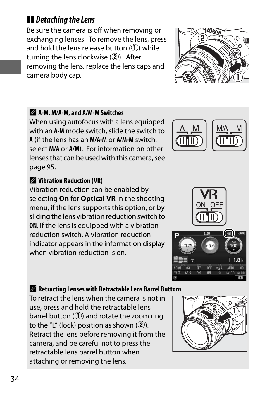 Detaching the lens | Nikon D5500 User Manual | Page 56 / 156