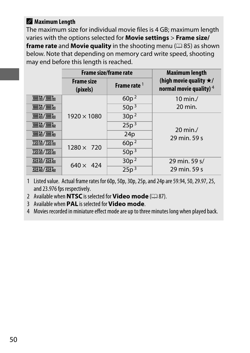 50 a | Nikon D5500 User Manual | Page 72 / 156
